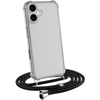 Abbildung von MyGadget Handykette für iPhone 16 Plus Hülle mit Band Handyhülle Handyband zum Umhängen Kordel Schnur Case Schutzhülle Schwarz