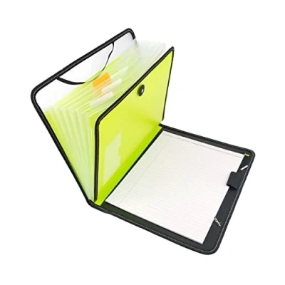Abbildung von D.RECT Aktentasche Notizbuch 7 Fächer A4 Erweiterbar Tragbar Organizer Runder Gummizug mit Verschlussknopf Limone