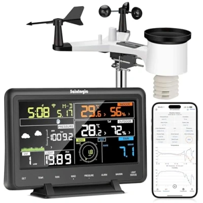 Abbildung von Sainlogic Professional Wireless Wetterstation mit Solarbetriebenem Außensensor, Regenmesser, Wettervorhersage, Windmesser, Farbbildschirm,Wundergroun Schwarzd