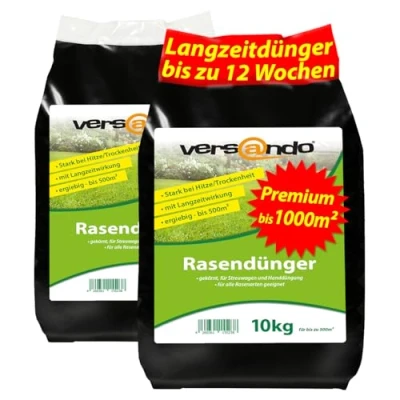 Abbildung von 20kg Rasendünger Frühjahr Sommer Langzeit bis 1000m²: perfekte Nährstoffversorgung, ideal bei Hitze, Trockenheit für dichten grünen Rasen mit Langzeitwirkung Premium Qualität