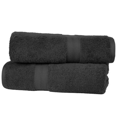 Abbildung von Amazon Basics 2 Stück Handtuch Set, ausbleichsicher, Badetuch, Schwarz, 100 Prozent Baumwolle 500g/m², 70 L x 140 B cm