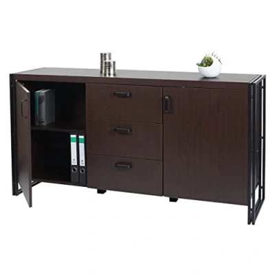 Abbildung von Sideboard HWC A27, Kommode Schrank, 3D Struktur 2 Staufächer 80x160x40cm MVG Zertifiziert MDF Metall Dunkelbraun