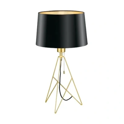 Abbildung von EGLO Stativ Tischlampe Camporale, Textil Tischleuchte aus Stoff und Metall in schwarz Messing Gebürstet, kleine Stehlampe, Design Lampe Wohnzimmer mit Zugschalter, E27 Fassung