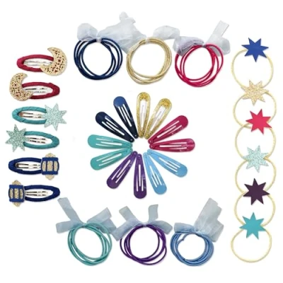 Abbildung von Papierdrachen Besondere 48 Haarspangen und Haargummis 1001 Nacht langlebig robust Kinderspängchen mit Glitzer Stoffbezug Haarschmuck für lange feine Haare Set 12