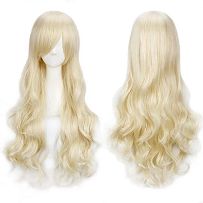 Abbildung von Colorfulpanda 32&quot; lange gewellte Cosplay blond Perücke für frauen,volles haar mit pony synthetische Halloween mädchen,anime kostüm party (hellblond)