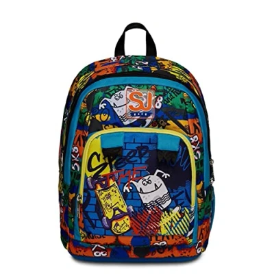 Abbildung von Schulrucksack SJ Gang Advanced Critty Boy mehrfarbig Rucksack mit Doppelfach Trinkflaschenhalter für Grundschule, blau, Taglia unica, schule