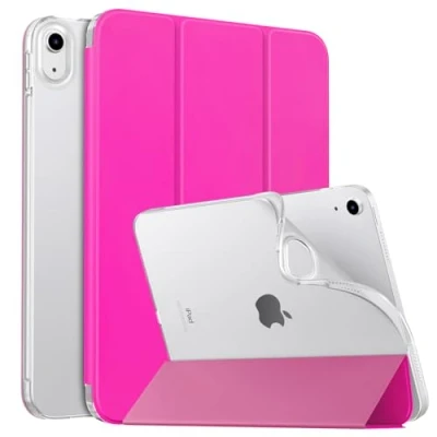 Abbildung von MoKo Hülle für iPad 10. Generation 2022, 10,9 Zoll TPU Transluzent Matt Rückseite Cover mit Auto Schlaf/Aufwach Tablet Hüllen Schutzhülle Ständer, Pitaya Rot