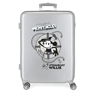 Abbildung von Disney 100 Mickey Steamboad Mittelgroßer Koffer, Grau, 48 x 70 26 cm, starres ABS, integrierter TSA Verschluss, 81 l, 2 kg, 4 Doppelräder