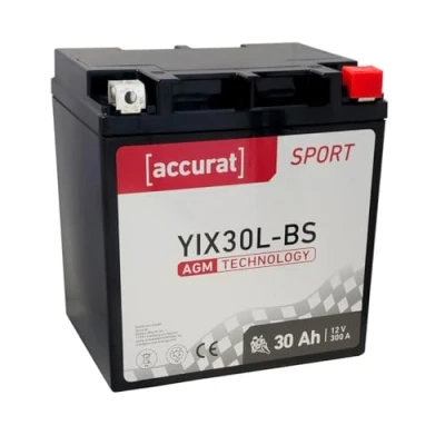 Abbildung von Accurat Motorradbatterie YIX30L BS 12V, 30Ah, 300A, rüttelfest, wartungsfrei Starterbatterie, AGM Batterie in Erstausrüsterqualität für Rasentraktor, Roller, Motorrad, Quad