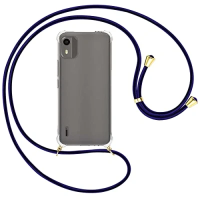 Abbildung von mtb more energy® Handykette kompatibel mit Nokia C12 Blue Line/Gold Smartphone Hülle zum Umhängen Anti Shock Full TPU Case