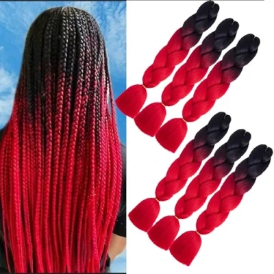 Abbildung von Jumbo braids rot 6pcs Synthetische Afro Flechten Haar Extensions 24 Zoll 2 Ton für Frauen Twist Häkeln Zöpfe 100g (Schwarz bis Rot)