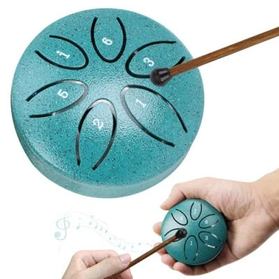 Abbildung von Realtopdo Tongue Drum Steel 3 Zoll Stahlzungen 6 Töne Zungentrommel Pan Percussion Instrument Handpan mit Schlägeln Meditation Yoga Klangheilung (Gruen)