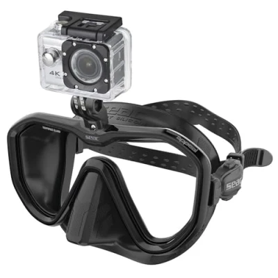 Abbildung von SEAC Unisex Adult Appeal Pro Italien hergestellte Einglas Tauchmaske mit universeller Action Cam Halterung, schwarz, Narrow