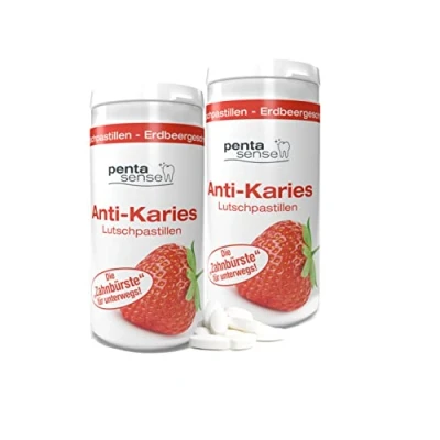 Abbildung von Penta Sense PentaSense® Xylit Anti Karies Lutschpastillen mit Erdbeergeschmack gegen Plaque und Säure helfen den Zahnschmelz zu bewahren 2X 150 Stück