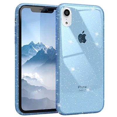 Abbildung von EAZY CASE Hülle kompatibel mit iPhone XR Schutzhülle Glitzer, Handyhülle, Schutzhülle, Back Cover Glitter, TPU/Silikon, Transparent/Durchsichtig, Blau
