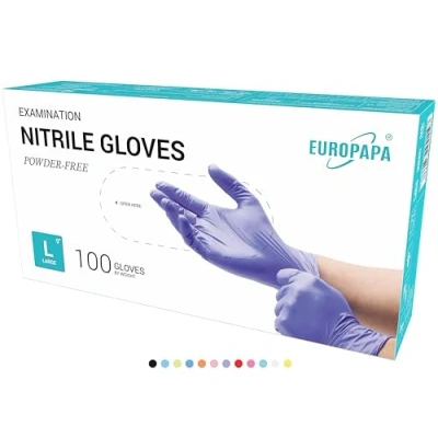 Abbildung von EUROPAPA® 100x Nitrilhandschuhe Box Einweghandschuhe, Einmalhandschuhe, Untersuchungshandschuhe, Nitril Handschuhe, puderfrei, ohne Latex, steril, latexfrei, disposible gloves (L, Lila)