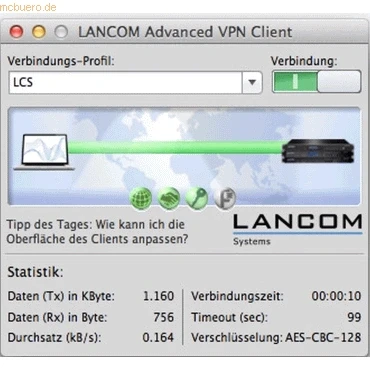 Abbildung von LANCOM Systems Advanced VPN Client (MAC, Bulk 10) EMail Versa