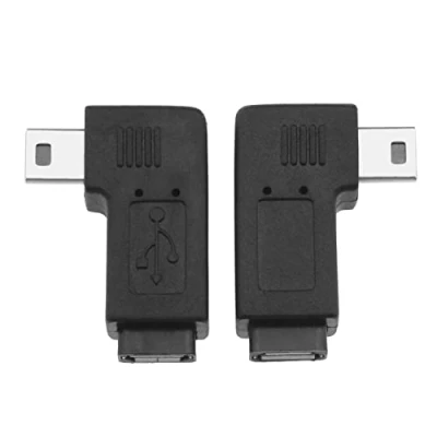 Abbildung von ECSiNG Mini USB Adapter, 5 poliger Stecker auf Micro Buchse, 90 Grad, links und rechts abgewinkelt, Lade Datenübertragungsanschluss, Konverter 2 Stück