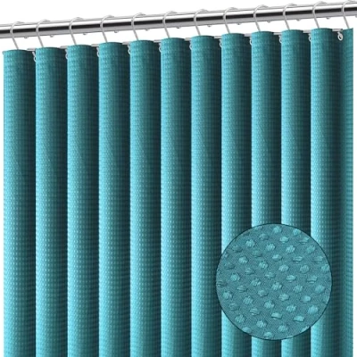 Abbildung von Clara Clark Blaugrün Duschvorhang Wasserdichter für Badezimmer, Waffelstoff, Badezimmervorhang, Stoff 180 x cm (71 71 Zoll), Stoffduschvorhang