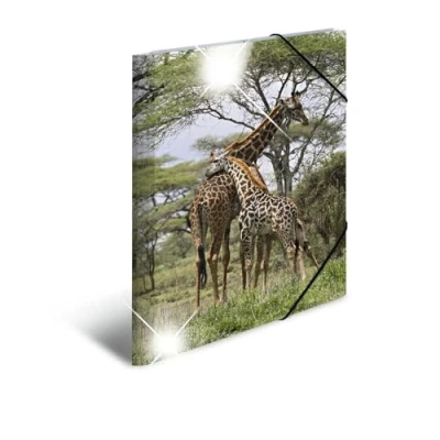 Abbildung von HERMA 19332 Sammelmappe A3 Tiere Giraffe, Kinder Eckspanner Mappe aus Kunststoff mit Hochglanz Optik, Innendruck &amp; Gummizug, stabile Einschlagmappe Plastik für Jungen Mädchen