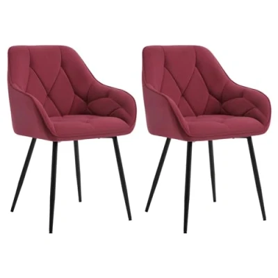 Abbildung von WOLTU 2er Set Esszimmerstühle, Küchenstuhl, Stuhl Esszimmer Wohnzimmer, ergonomischer Sessel, Armlehnstuhl, Polsterstuhl, Sitzfläche aus Samt, Metallbeine, Bordeaux, EZS02bd 2