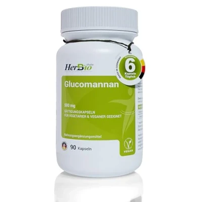 Abbildung von HerbBio Glucomannan 500mg natürliche Sättigungskapseln 90 St