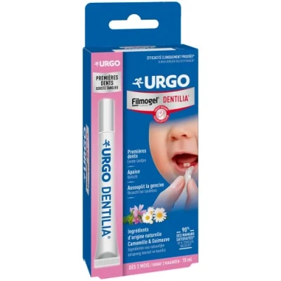 Abbildung von Urgo Filmogel Dentilia Erste Zähne beruhigt das Zahnfleisch auf Basis von Inhaltsstoffen natürlichen Ursprungs Blau, 10 ml (1 Stück)