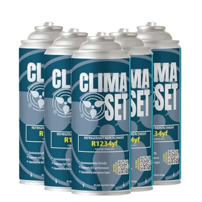 Abbildung von ClimaSet R1234yf Kältemittel Ersatzgas Kühlmittel Klima Auto Gasflasche 5x170 g Klimaanlage Nachfüllset Wohnmobil ECO Refill Dose