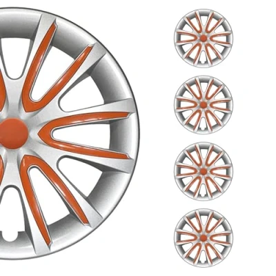 Abbildung von OMAC 4X Radkappen Radzierblenden Radblenden 14&quot; Zoll Stahlfelgen Glänzend Grau Orange