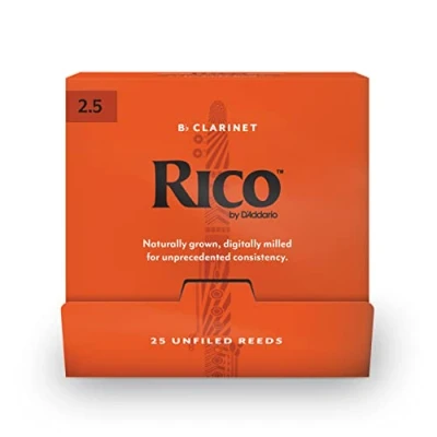Abbildung von D&#039;Addario Klarinettenblätter Rico Bb Clarinet Reeds RCA0125 B25 Stärke 2.5 25 Stück Individually Sealed