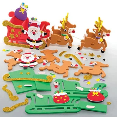 Abbildung von Baker Ross FE856 Rentier und Schlitten Moosgummi Bastelset 2er Pack, Weihnachtsdekoration zum Selbermachen, Kleine Schaumstoff Bausätze für Kinder Basteln