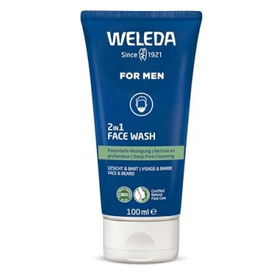 Abbildung von WELEDA Bio FOR MEN 2in1 Face Wash erfrischendes Naturkosmetik Männer Gesichtsreinigung/Bartpflege Waschgel mit Weidenrinde &amp; Süßholzwurzel. Herren Reinigungsgel für Gesicht Bart (vegan / 100ml)