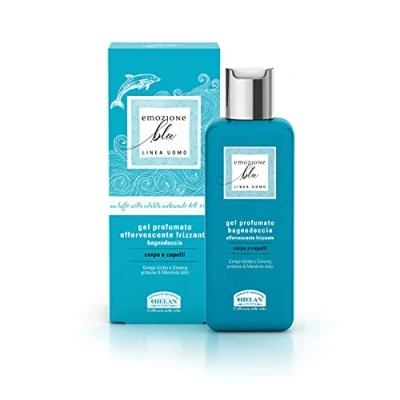 Abbildung von Helan, Blaue Emotion, Duschgel und Shampoo für Damen Herren, schonend Körper Haar, belebendes sprudelnd, mit Ginseng Extrakten süßen Mandeln, 200 ml Made in Italy