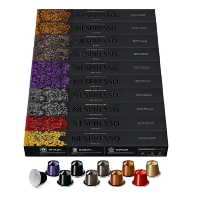 Abbildung von NESPRESSO ORIGINAL Ispirazione Italiana, Mittlere bis dunklere Röstungen, Kompatibel mit Kapselmaschinen, Ideal für Espresso und Lungo, Kapsel Set aus 100 Kaffeekapseln