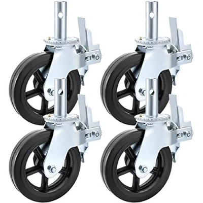 Abbildung von VEVOR Lenkrollen aus Polyurethan, 8 Zoll Eisenkern, Lenkstangenrollen mit Doppelfeststellbremse, verstellbare Füße, Tragfähigkeit 1100 lbs/500 kg pro Rad, 4er Pack