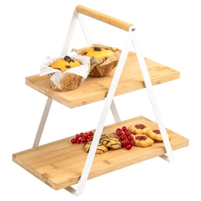 Abbildung von eluno Mehrzweckregal Etagere aus Bambus mit Metallgestell, Servierregal 2 Etagen, kein Set