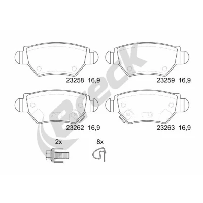 Abbildung von BRECK 23258 00 704 10 Bremsbelagsatz mit Zubehör OPEL: Zafira A, Astra G CC, Caravan, VAUXHALL: Mk4 Kombi