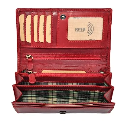 Abbildung von Benthill Geldbörse Damen Echt Leder Portemonnaie Frauen Geldbeutel RFID Schmal und Lang, Schutz Kartenfächer Münzfach Reißverschlussfach