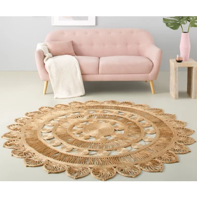 Abbildung von my home Teppich &quot;Naturala, Jute Teppich, handgefertigt&quot;, rund, 5 mm Höhe, reines Naturprodukt, Jute, Boho, Wendeteppich, Wohnzimmer, Esszimmer