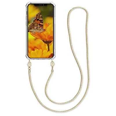 Abbildung von kwmobile Schutzhülle kompatibel mit Apple iPhone 12 Pro Max Hülle Handykette Silikon Handyhülle Cover Case Gold Transparent