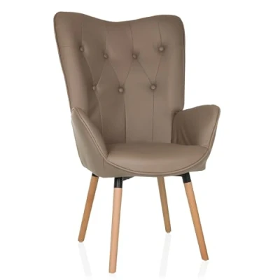 Abbildung von hjh LIVING Ohrensessel in Velour Optik HAVENIO I Sessel für Wohnzimmer Schlafzimmer, Polsterstuhl mit Holzbeinen, Stoff Braun