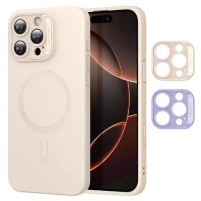 Abbildung von ESR für iPhone 16 Pro Hülle mit MagSafe, unterstützt magnetisches Laden, Glatte dünne Silikonhülle, stoßfest, vollständiger Display Kameraschutz, weiches Mikrofaserfutter, Beige