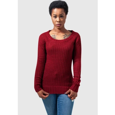 Abbildung von Urban Classics Ladies LONG Wideneck Sweater Strickpullover, Damen, Größe: XS, Burgundy