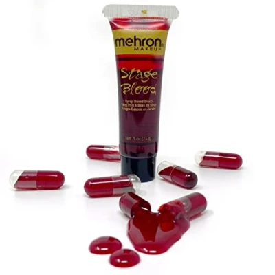 Abbildung von Mehron Stage Blood Bright Arterial (15 ml) mit leeren Kapseln