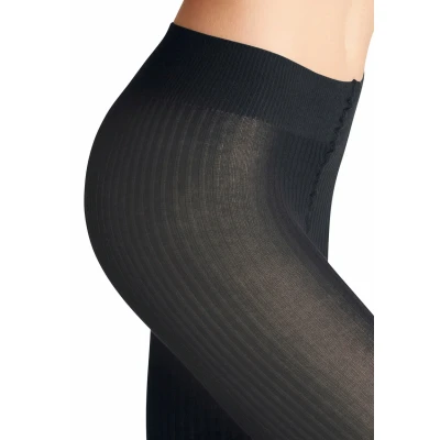 Abbildung von FALKE Damen Family Rib W TI Baumwolle einfarbig 1 Stück Strumpfhose, Blau (Dark Navy 6370), 36 38