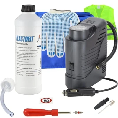 Abbildung von ELASTOFIT Reifenpannenset Compact Plus für alle PKW 12V Kompressor