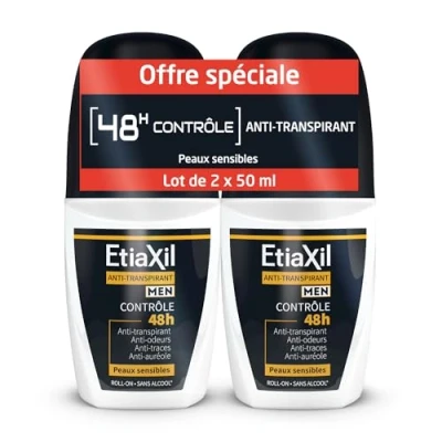 Abbildung von ETIAXIL Deodorant gegen Schwitzen für Herren mäßiges Achseln Kontrolle 48 Stunden Roll on 50 ml 2 Stück