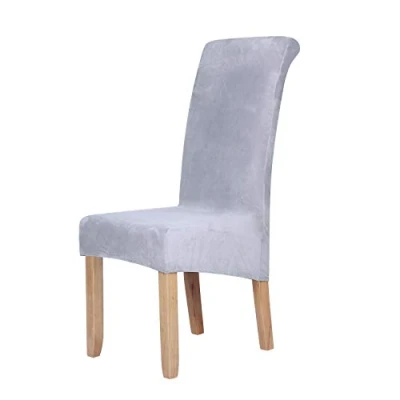 Abbildung von Homaxy Samt Stuhl deckt Satz von 2, Stretch Esszimmer deckt, Spandex Plüsch Decken Große Protector (hellgrau)