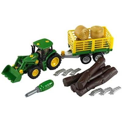 Abbildung von Theo Klein 3906 John Deere Traktor mit Holz und Heuwagen I Schraubset inkl. Schraubendreher Maße: 47 cm x 10,50 12 Spielzeug für Kinder ab 3 Jahren
