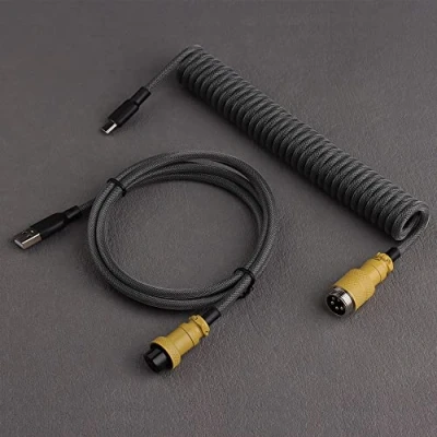 Abbildung von Double Sleeves Abnehmbarer Aviator Anschluss USB C Spiralkabel Für Benutzerdefinierte Mechanische Gaming Tastatur (Color : Grayish Yellow)